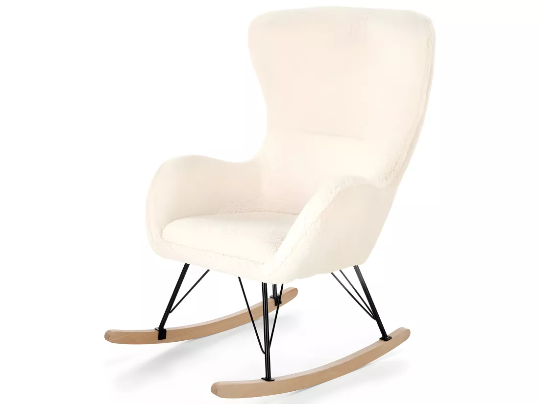 Rocking chair en tissu bouclé avec piètement en métal et bois massif URIELL 2