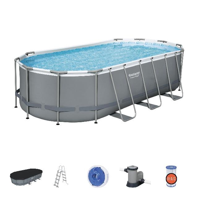 Bestway Zwembad power steel set ovaal grijs 549
