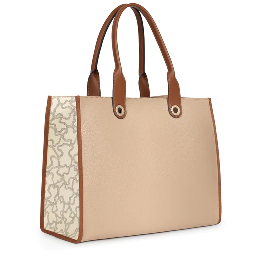 Sacola de compras grande Amaya Kaos Icon em marrom e bege