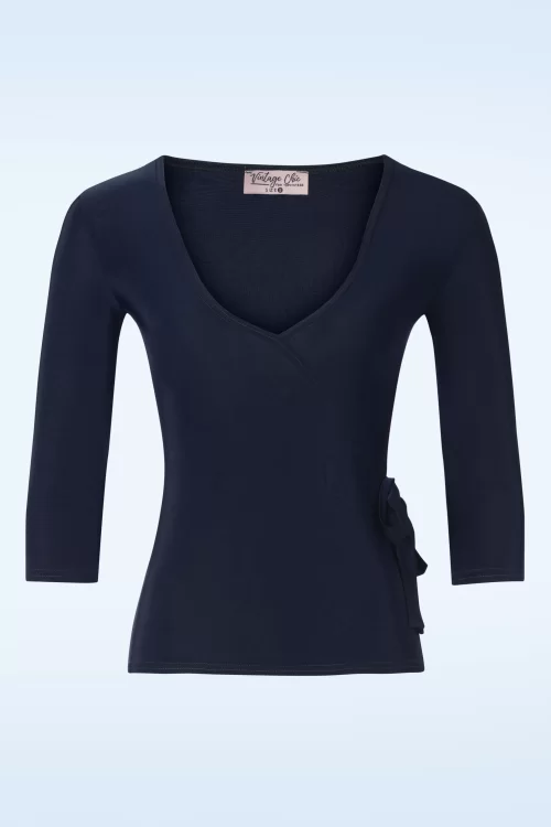 Vintage Chic for Topvintage Annabelle slinky top in marineblauw