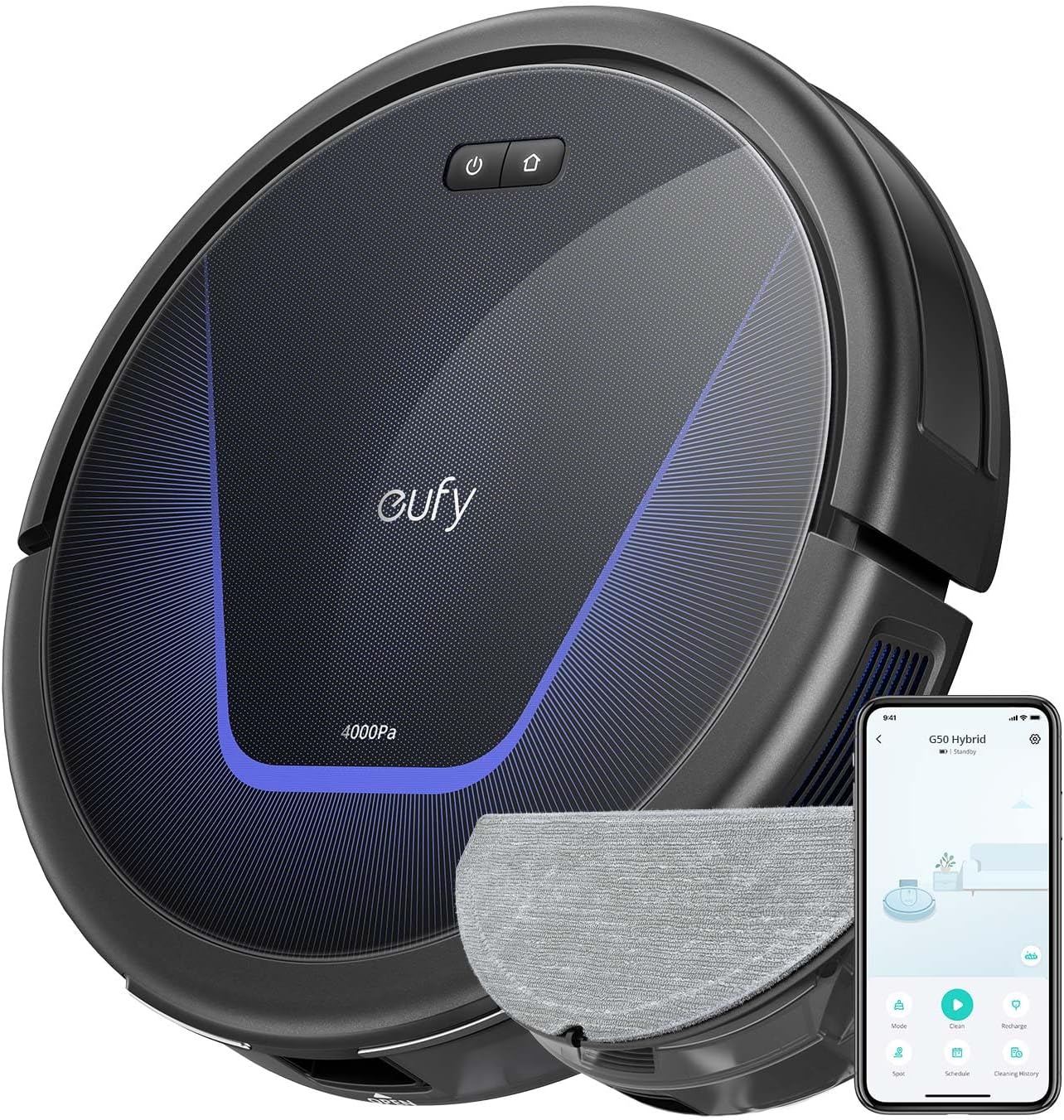eufy G50 Hybrid Saugroboter mit Wischfunktion & 4.000Pa Starker Saugkraft, Dynamische Navigation, Pro-Entwirrkamm, Wischpad für Leichte Oberflächenreinigung, Ideal für Tierhaare & Hartböden