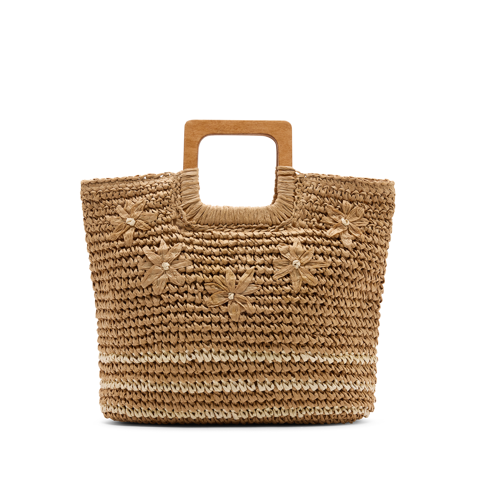 Beige raffia handtas