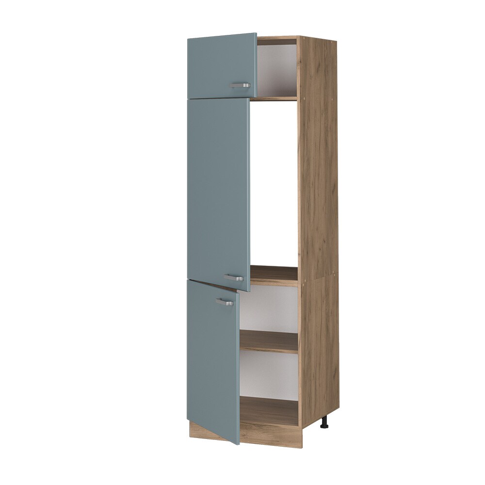Vicco Kühlumbauschrank Küchenschrank R-Line Solid Eiche Blau Grau 60 cm modern