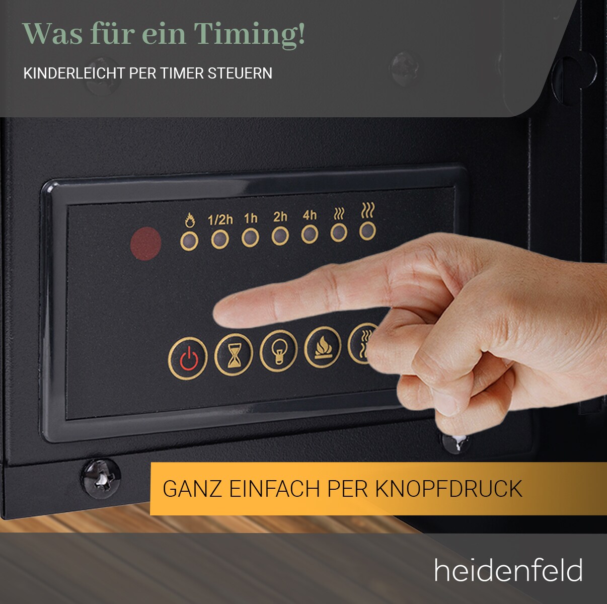 Heidenfeld Elektrokamin HF-WK300, elektrischer Kamin mit 3D-Flammeneffekt, 1500W, 3J Garantie, Timer (Schwarz, 128.0 x 55.0 cm)