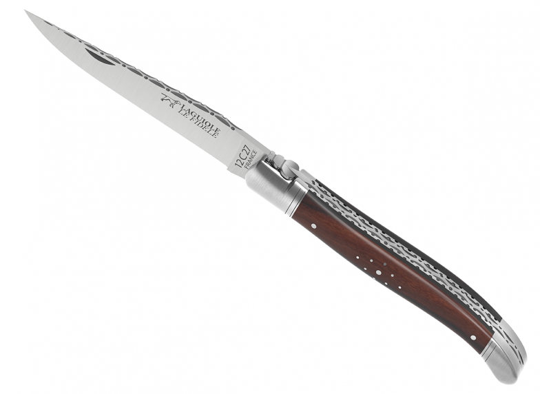 Couteau Laguiole prestige avec un manche en bois de violette et mitres en acier inoxydable