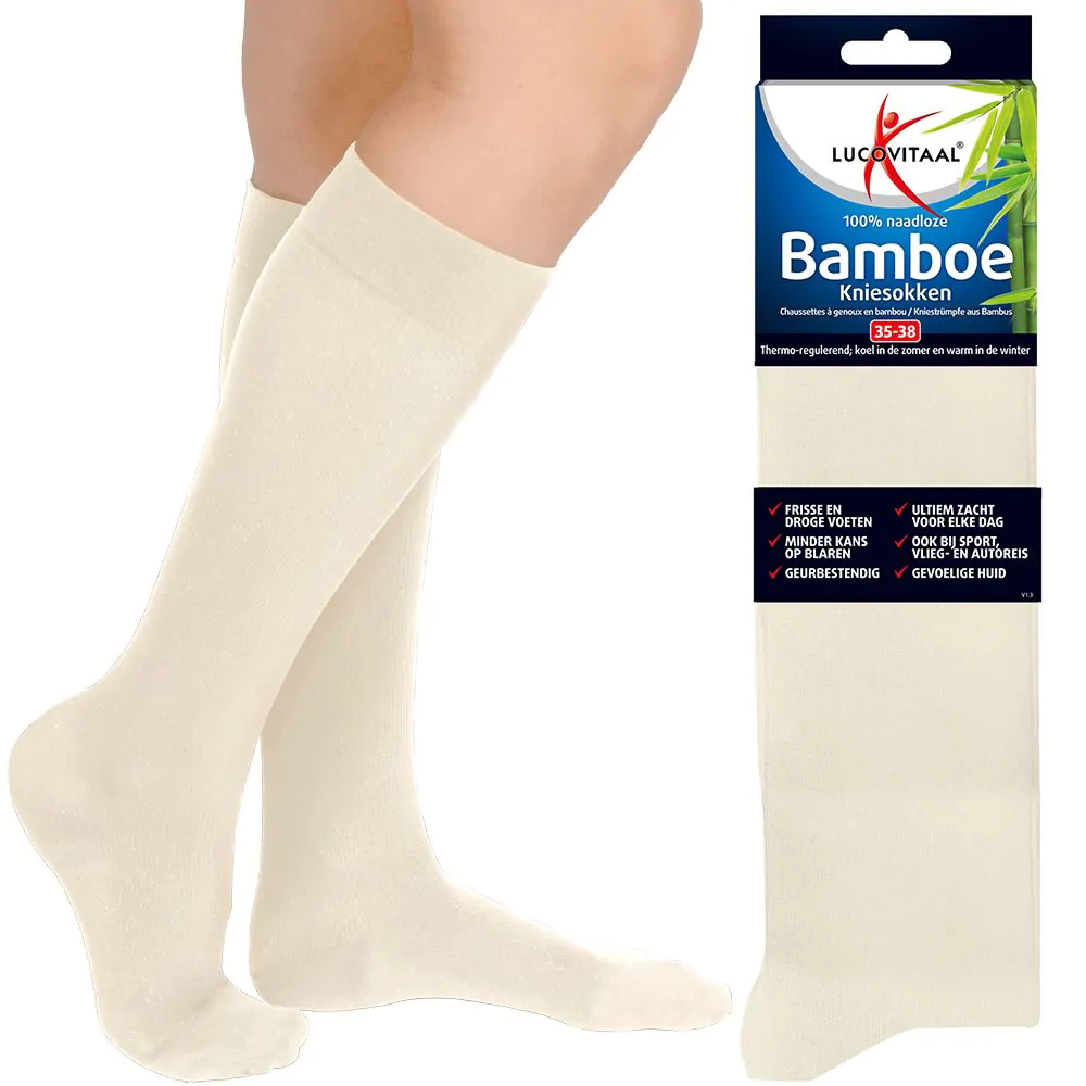 Bamboe Kniesok Ecru 2 paar