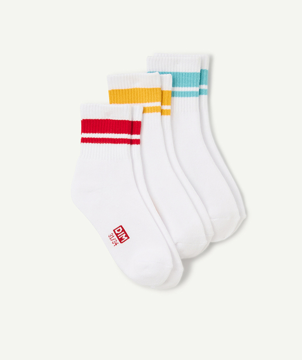 DIMlot de 3 paires de socquettes rouge bleu et jaune