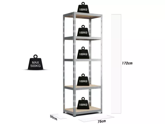 Etagere de Rangement modulable et polyvalente pour atelier, garage, cave...Charges Lourdes 172x75x30cm - Gris