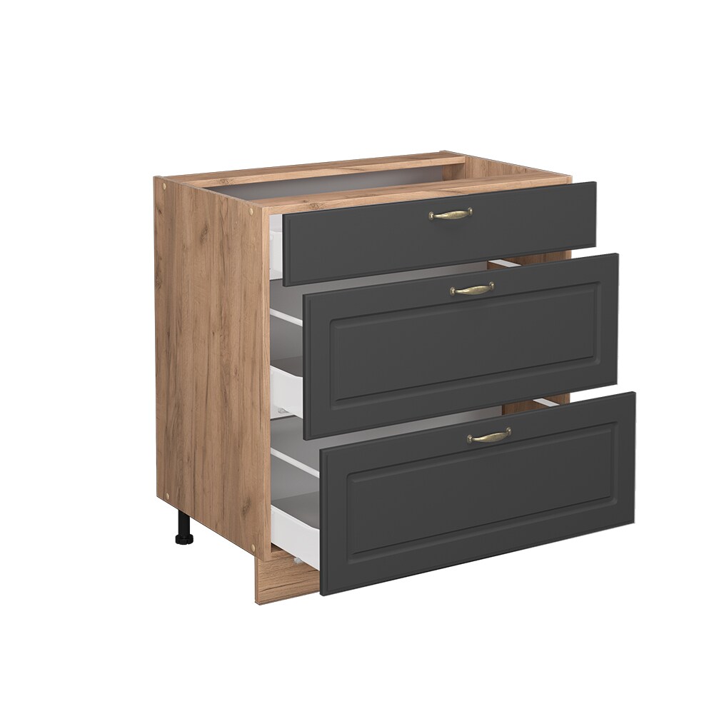 Vicco Schubladenunterschrank Küchenschrank Küchenmöbel Fame-Line Landhaus Eiche Anthrazit 80 cm Gold Küche Einbauküche Drehtür Blende Schublade Küchenunterschrank Küchenzeile
