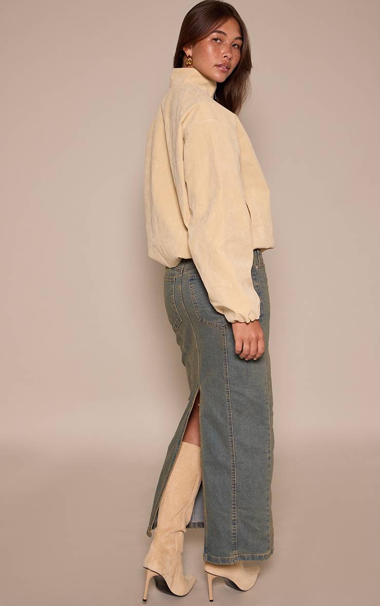 Délavage Vintage Jupe Longue En Jean Délavé Taille Mi-haute Avec Détails De Coutures