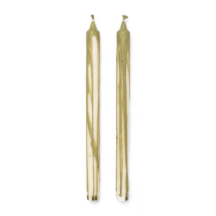 Ferm Living - Dryp Stabkerzen, weiss / olivgrün (2er-Set)