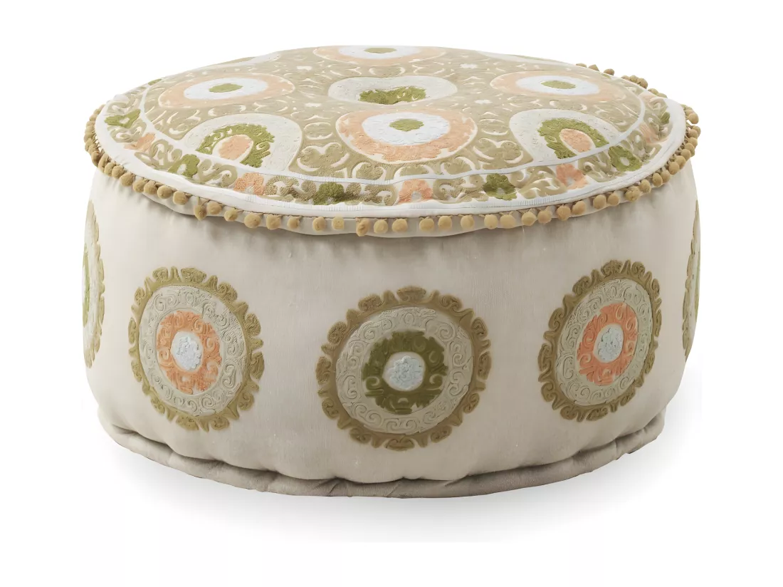 Pouf rond en textile diamètre 55 cm lin