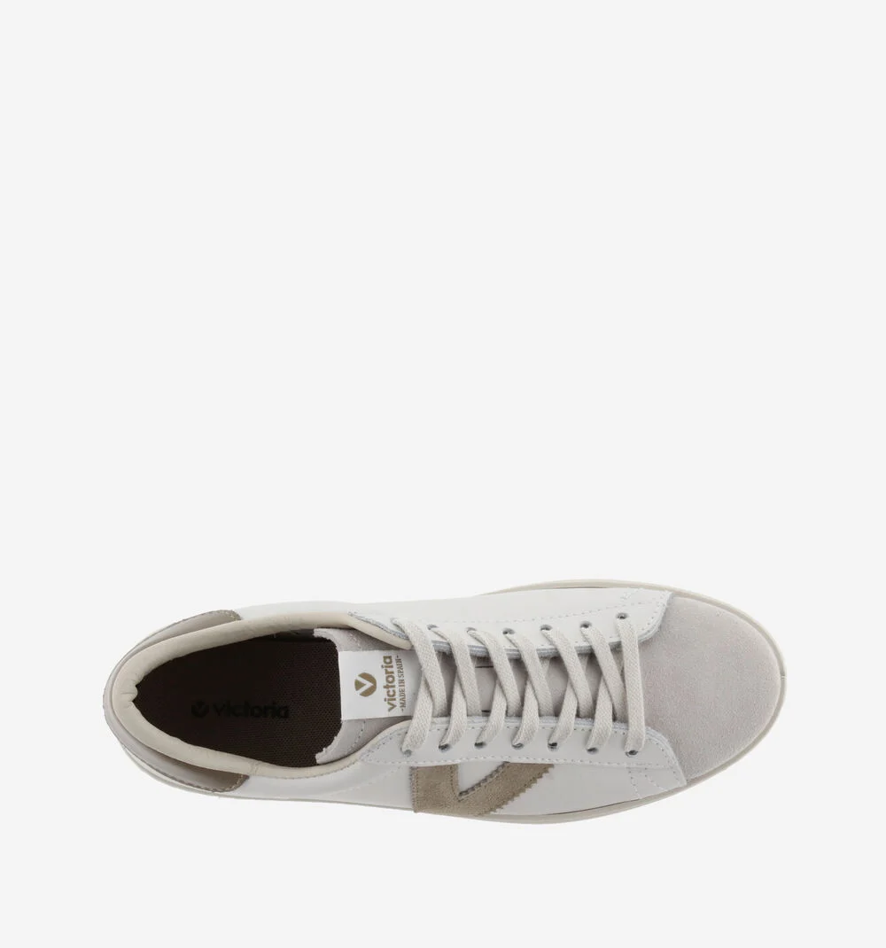 BERLÍN CUIR & CUIR FENDU Baskets blanches unisexes en cuir BEIGE