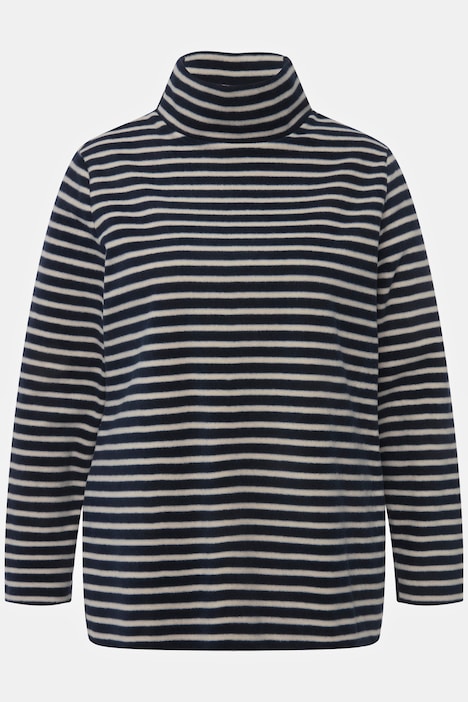 Fleecepullover, Ringel, Stehkragen, Langarm, recycelt