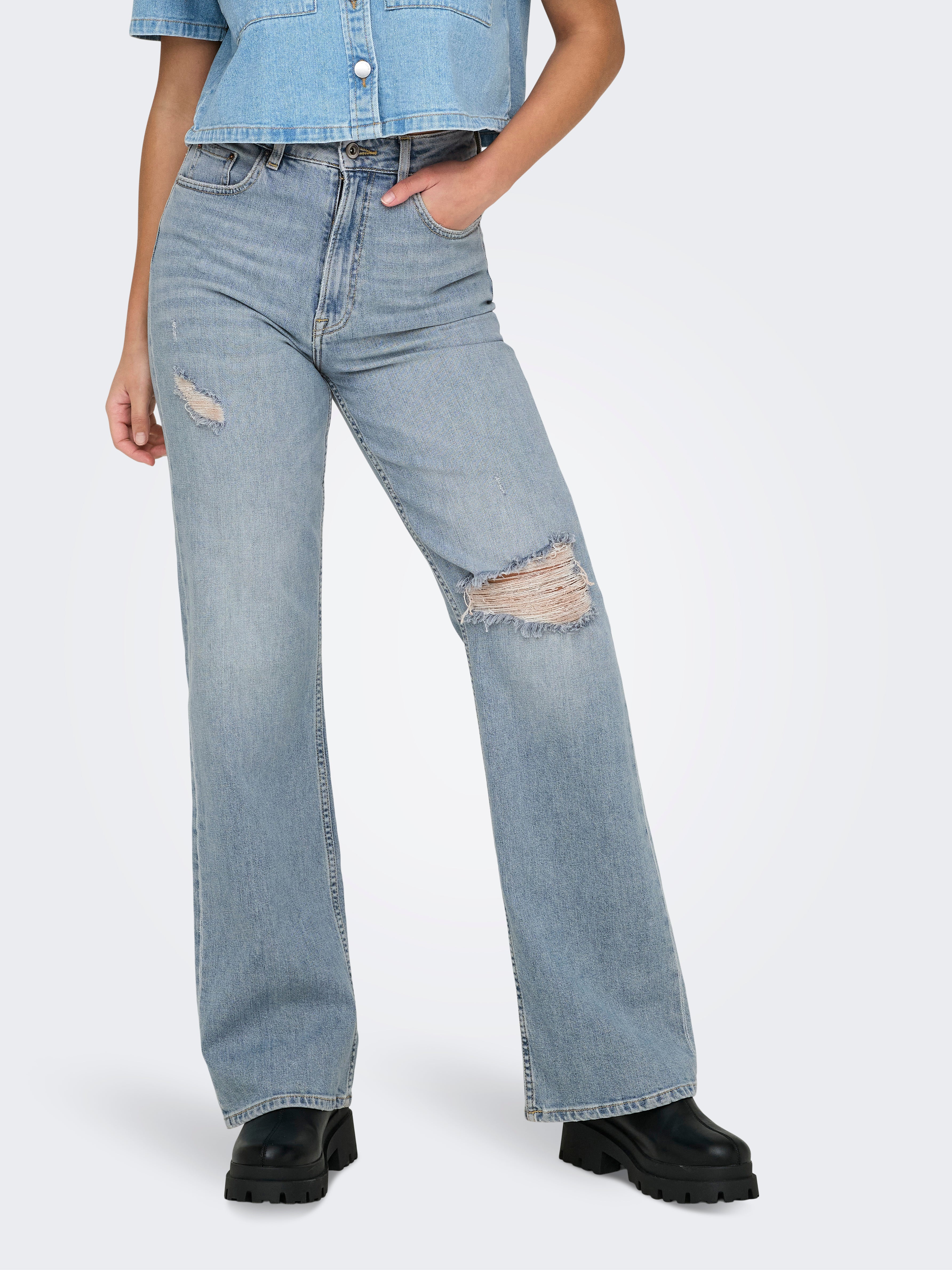 ONLCAMILLE Hohe Taille Weiter Beinschnitt Jeans Light Medium Blue Denim