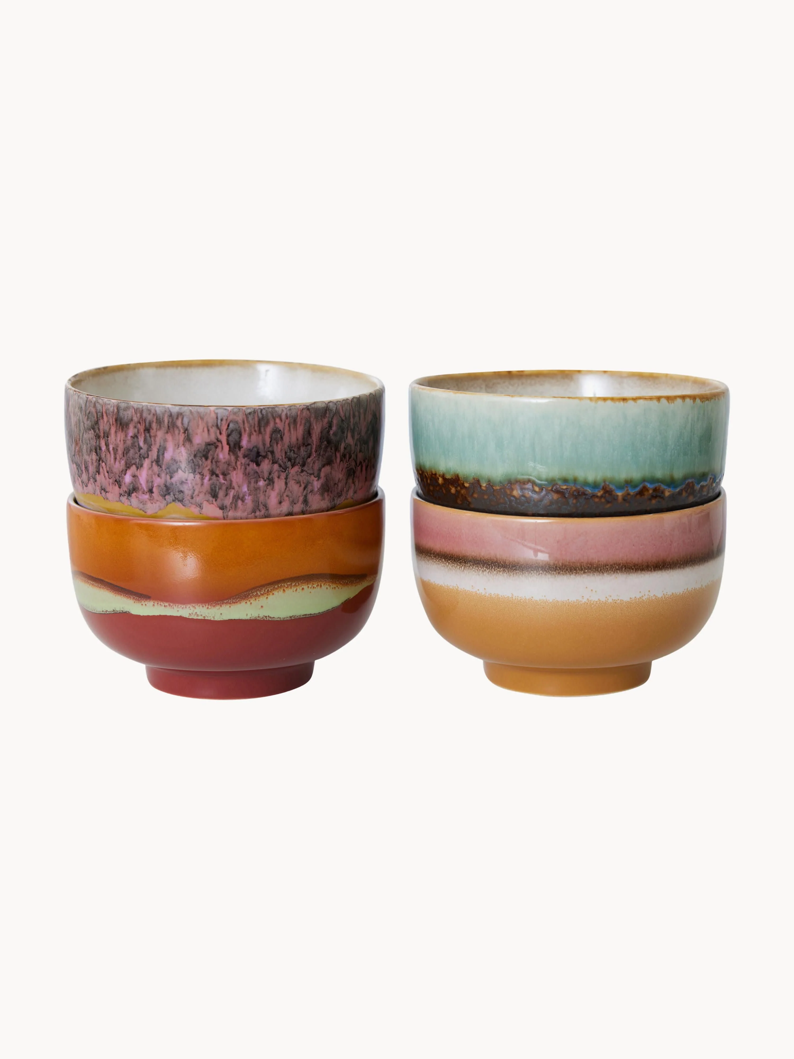 Handbeschilderde schalen 70's van keramiek, set van 4