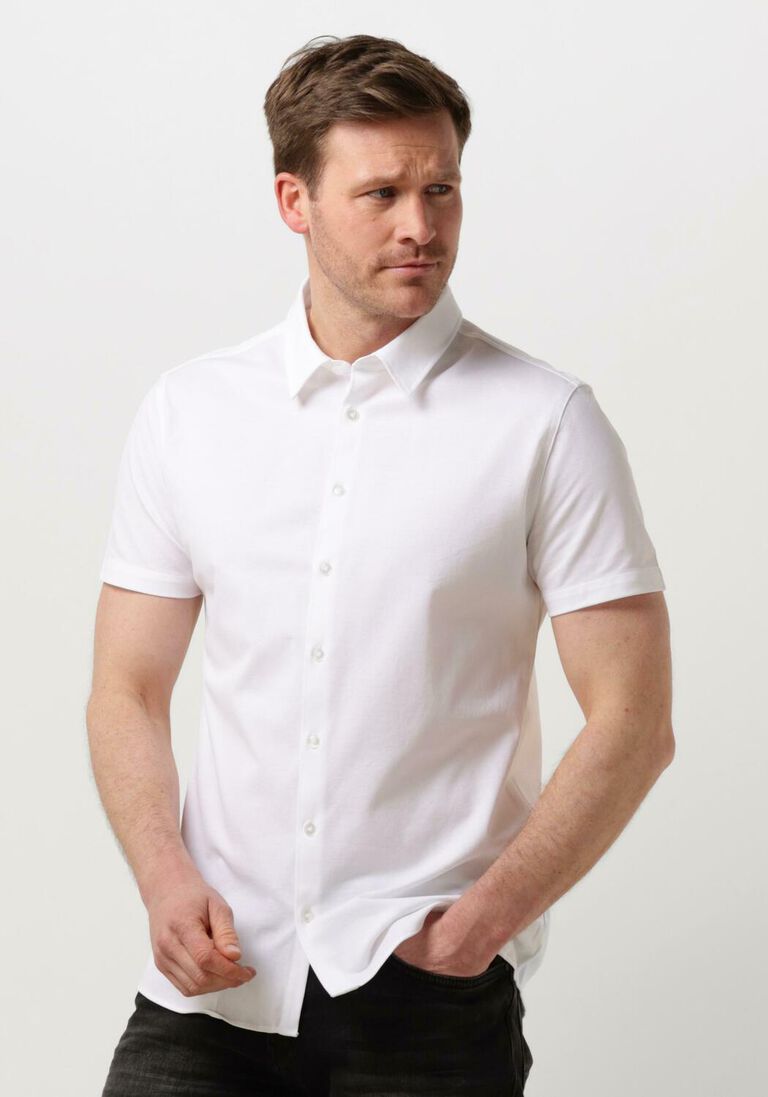 PURE PATH witte pure path casual overhemd pique shortsleeve button up shirt