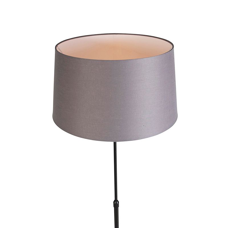 Vloerlamp zwart met donkergrijze linnen kap 45 cm - Parte