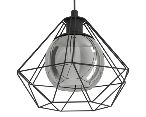 Hanglamp, 1-lichts, HxØ 110x32,5 cm, zwart, zwart/transparant gecoat glas