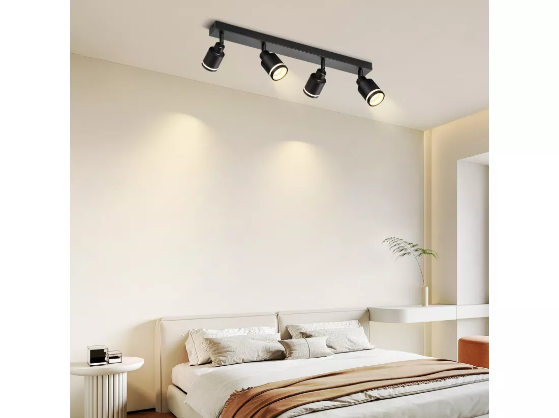 NETTLIFE Plafonnier noir moderne : 4 spots de plafond orientables en métal, plafonnier GU10, pour chambre, salle à manger, sans ampoule
