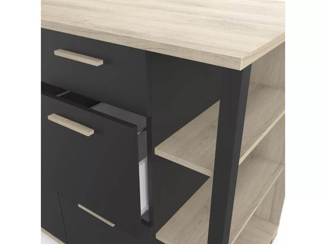 Meuble bas coloris chêne kronberg / noir - longueur 120 x profondeur 60 x hauteur 90 cm