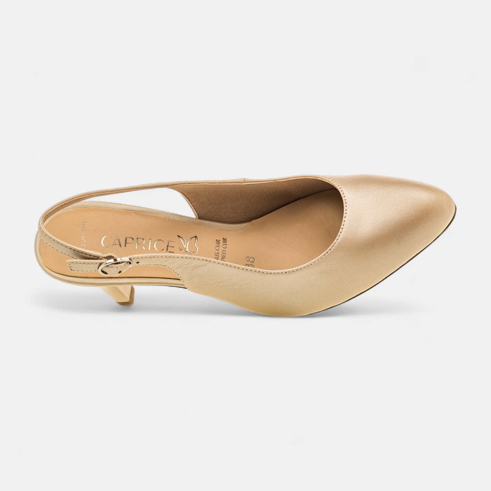 Escarpins avec bride arrière à talon Femme en cuir taupe