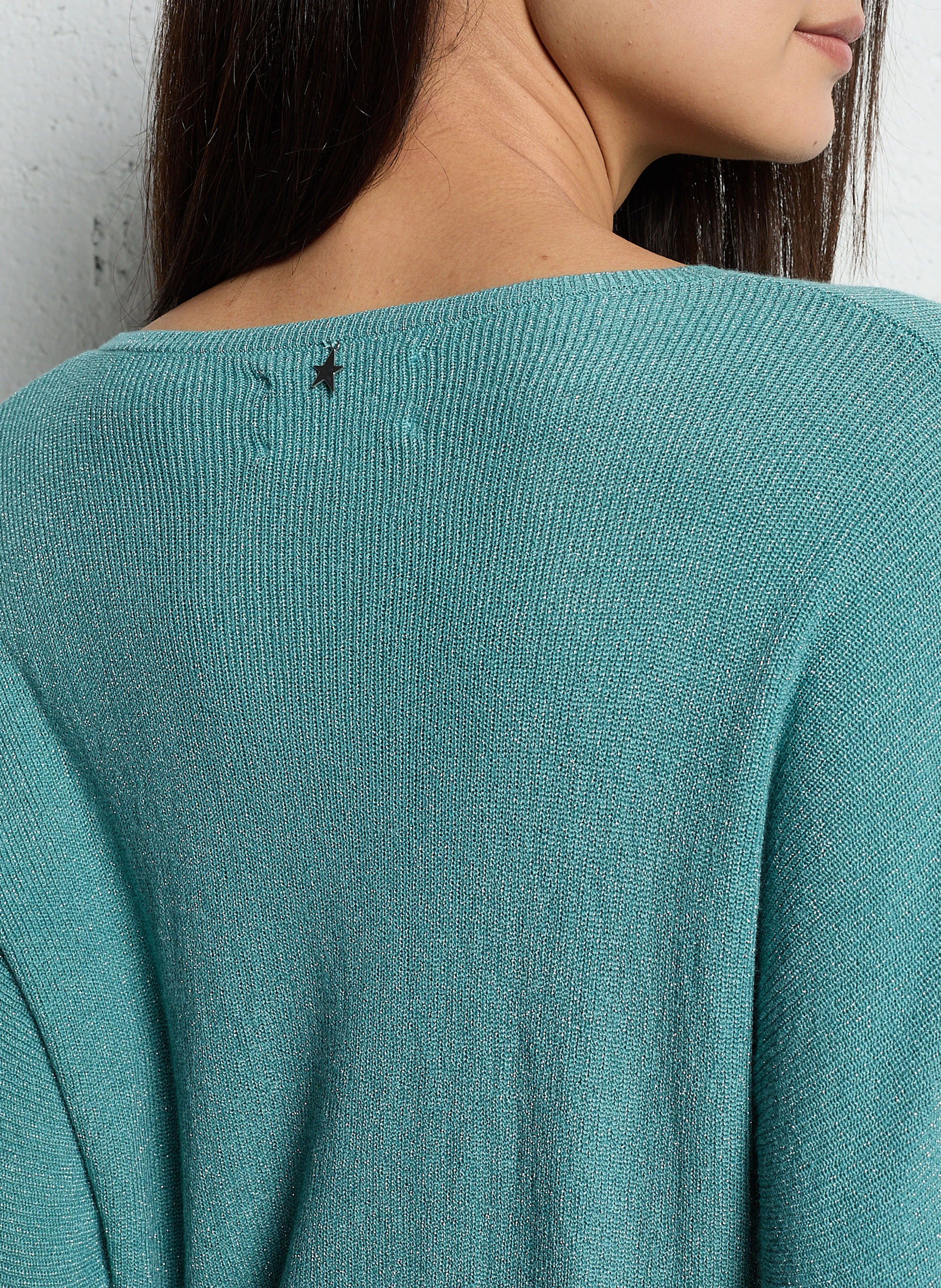 MACARENY - Pull droit col bateau en maille lurex | Vert