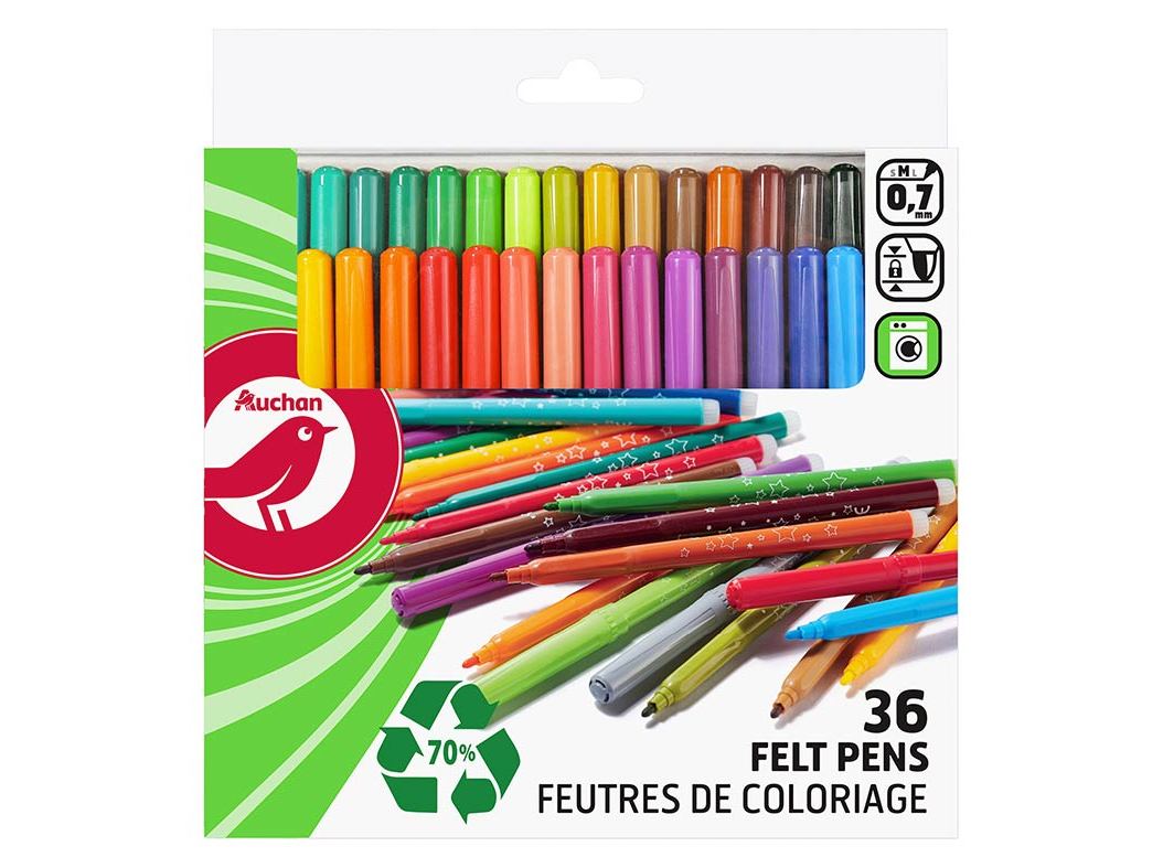 CONJUNTO DE 36 CANETAS DE FELTRO AUCHAN