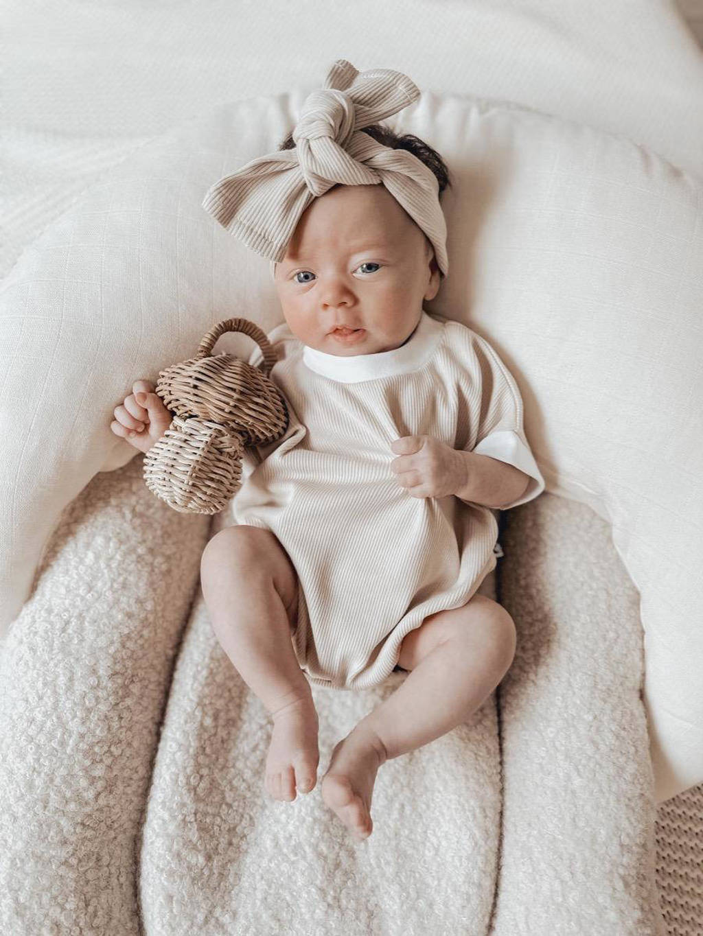 Babystyling romper met bies ecru/wit