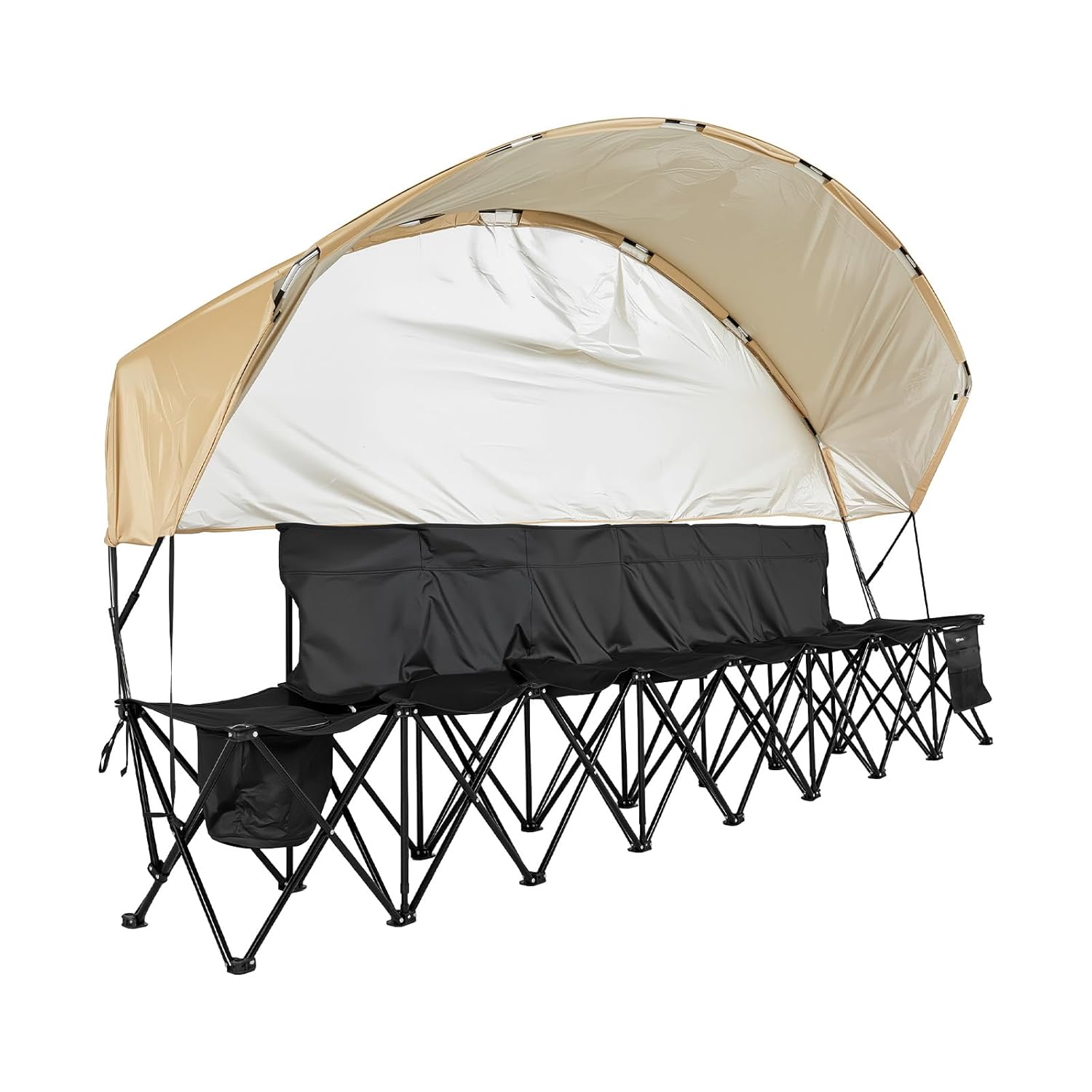VEVOR tragbare Mannschaftsbank Sitzbank Campingbank (6 Personen) mit Seitentaschen & Tragetasche & Sonnenschutzdach, Klappbank mit Rückenlehne, Seitenbank für Fußball Baseball Outdoor Schwarz