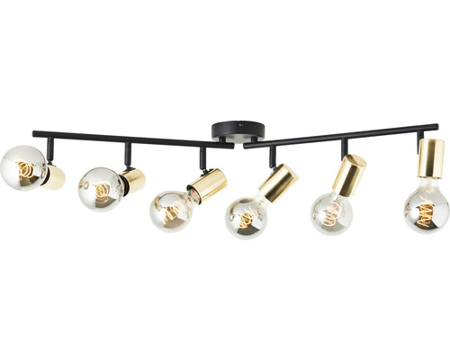 Plafondspot, 6-lichts, B 76,5 cm, zwart/messing
