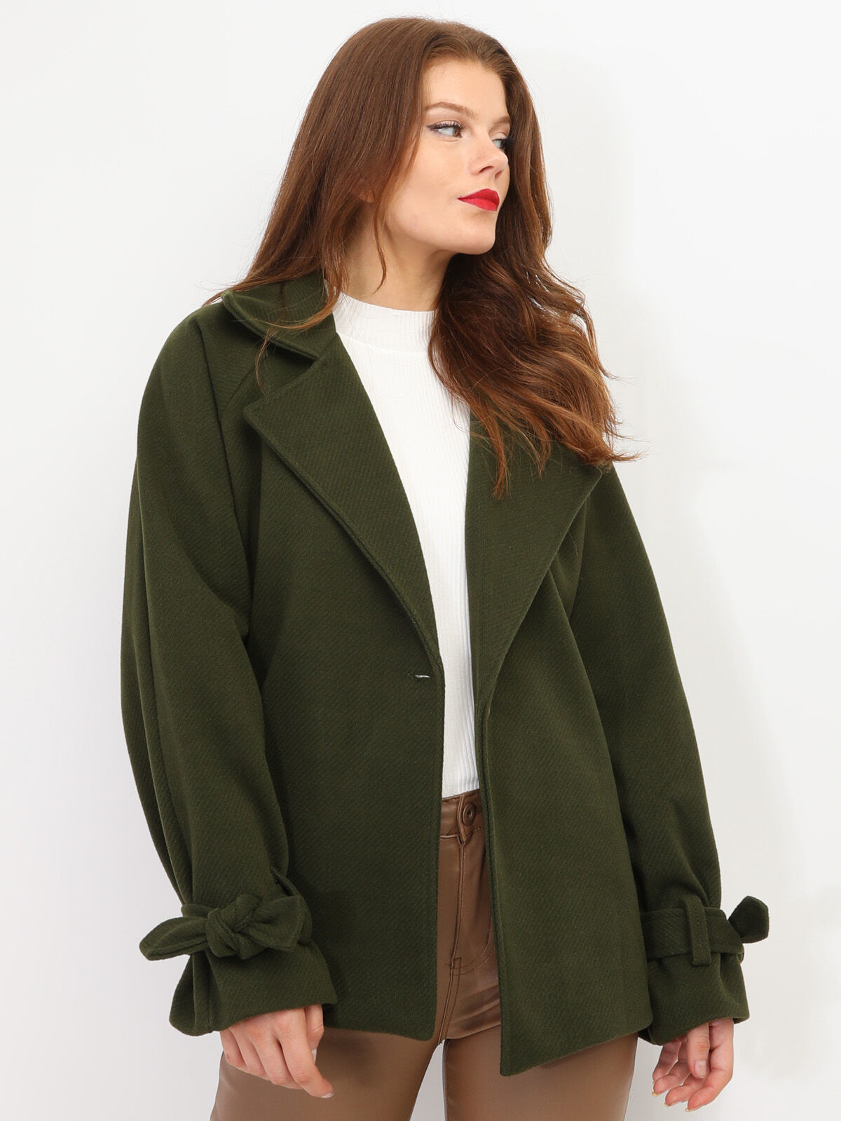 Manteau court à nouer- Kaki