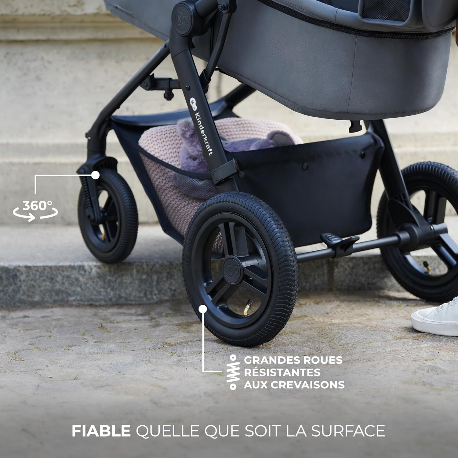Kinderkraft MOOV2 Poussette 3 en 1, Système de voyage de la naissance à 27 kg, Siège auto Mink PRO I-Size inclus, Capote extensible avec filtre UPF50+, Accessoires pratiques, Gris