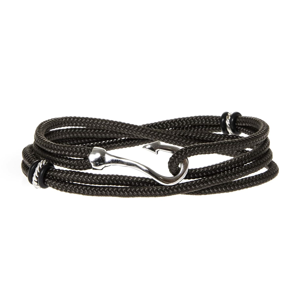Bracelet Cordon Chocolat Double Tour Hameçon En Argent