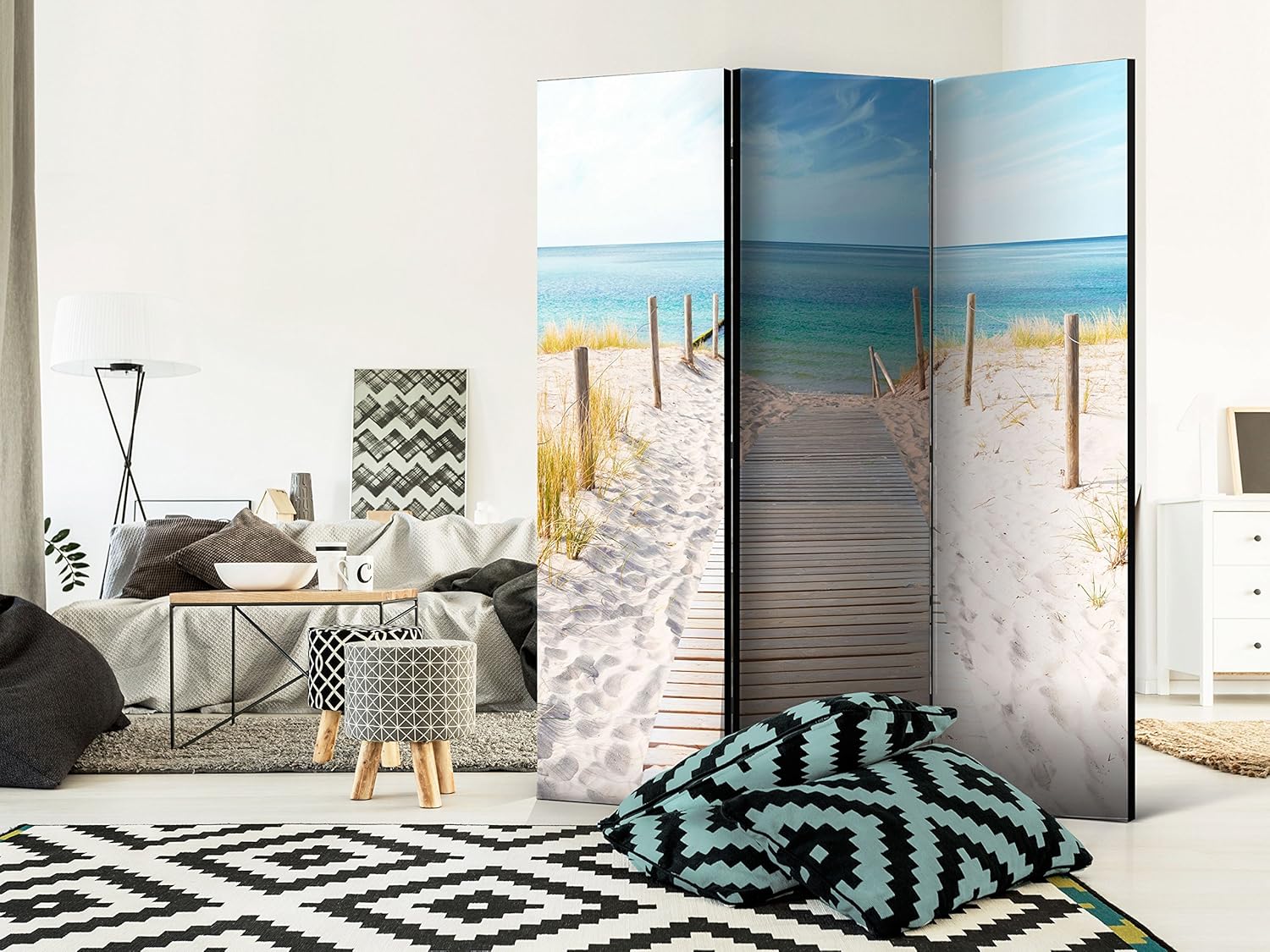 murando - Paravent Raumteiler Innen Strand am Meer 135x172 cm 3-teilig Einseitig Raumtrenner Raum Trennwand Holz Room Divider Mobiler Sichtschutz Spanische Wand Raum Natur Landschaft c-B-0362-z-b OD7823938