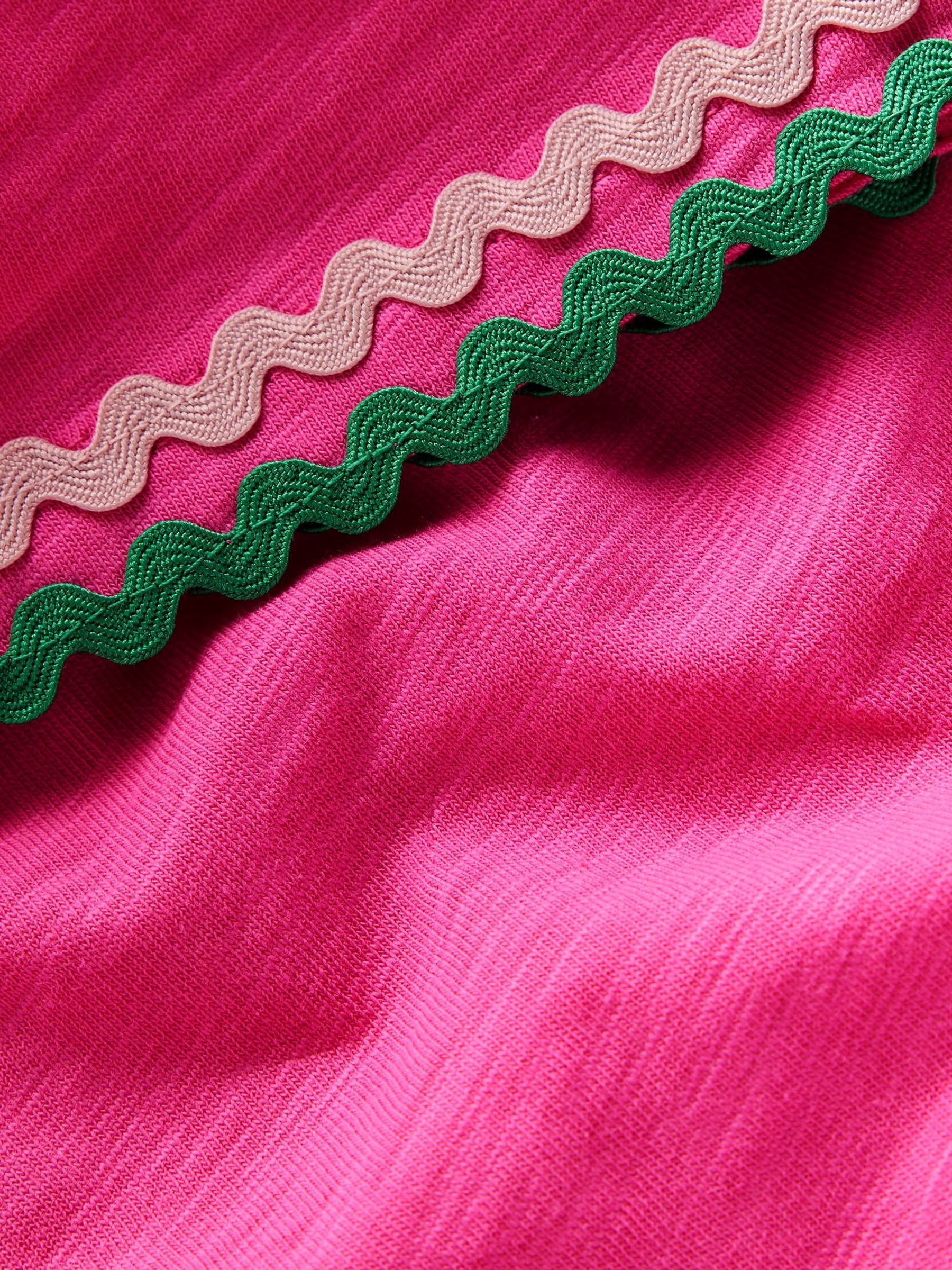 Roze - Boden Top met Boorddetail en 100% Katoen