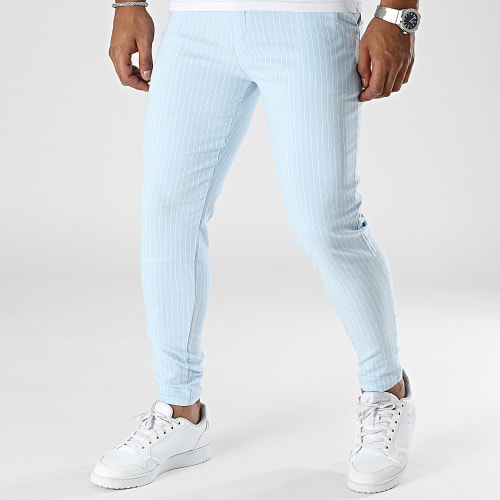 Pantalon Chino A Rayures Bleu Clair