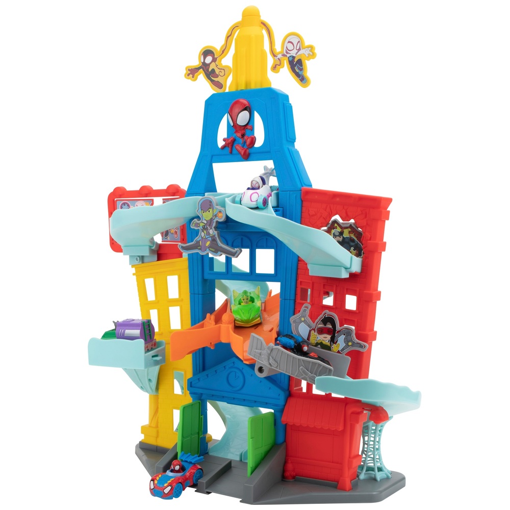 Marvel Spidey und Freunde Amazing Metals City Rennbahn-Spielset mit fünf Fahrzeugen