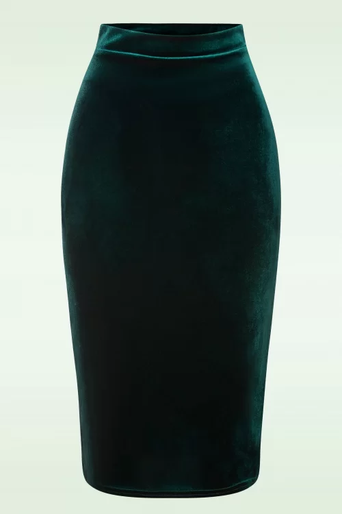 Vintage Chic for Topvintage Glendie Velvet Pencil Rok in Flessen Groen