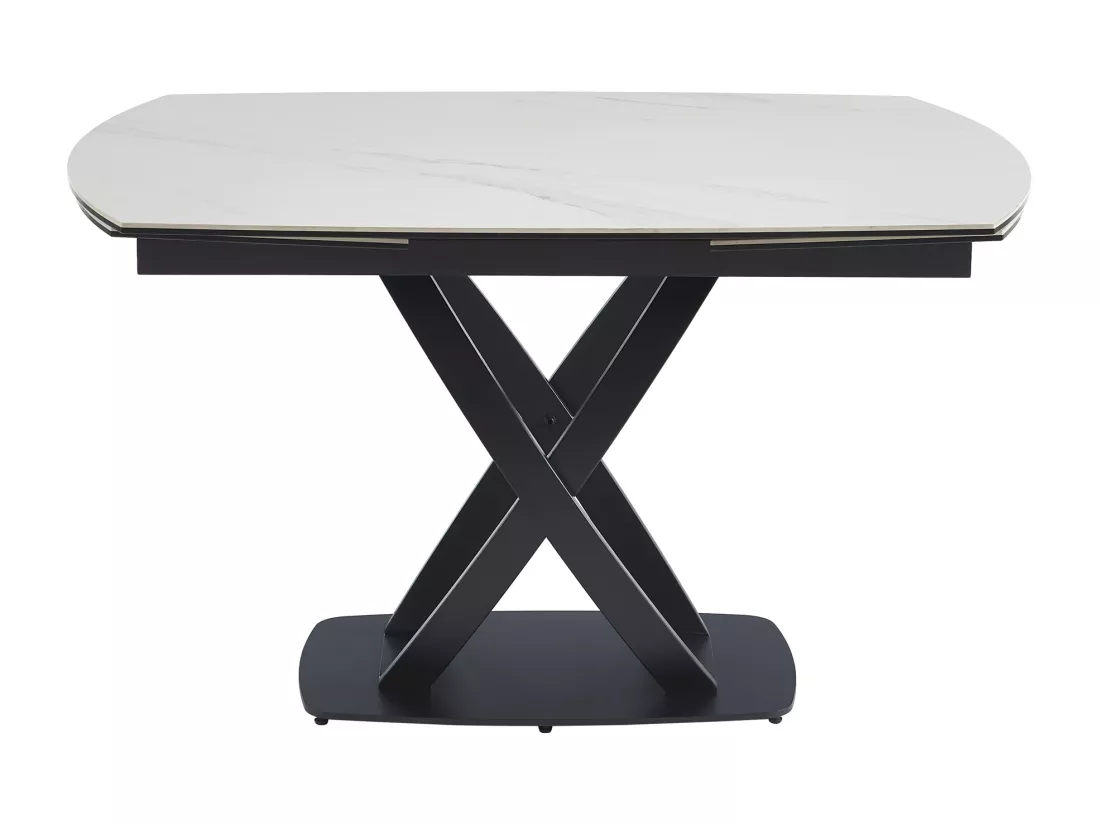 Table à manger extensible 4 à 8 personnes en céramique, verre trempé et acier inoxydable - Effet marbre blanc et Noir - LIOMELI de Maison Céphy