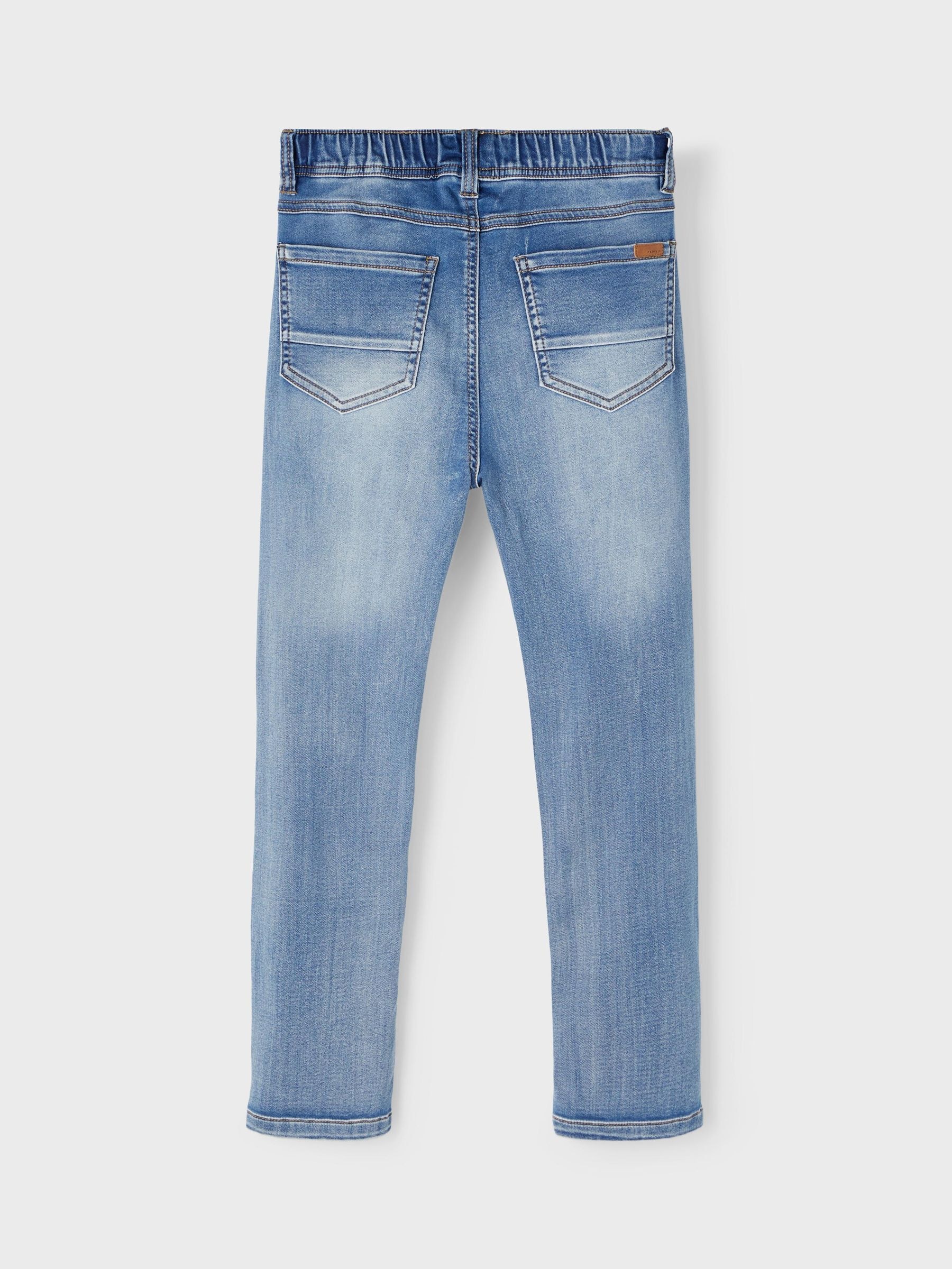 Name It Schlupfjeans »NKMROBIN für Jungen mit Bindeband und elastischem Denim«, lässig geschnitten, Denim, Abriebeffekte, angesetztes Bündchen
