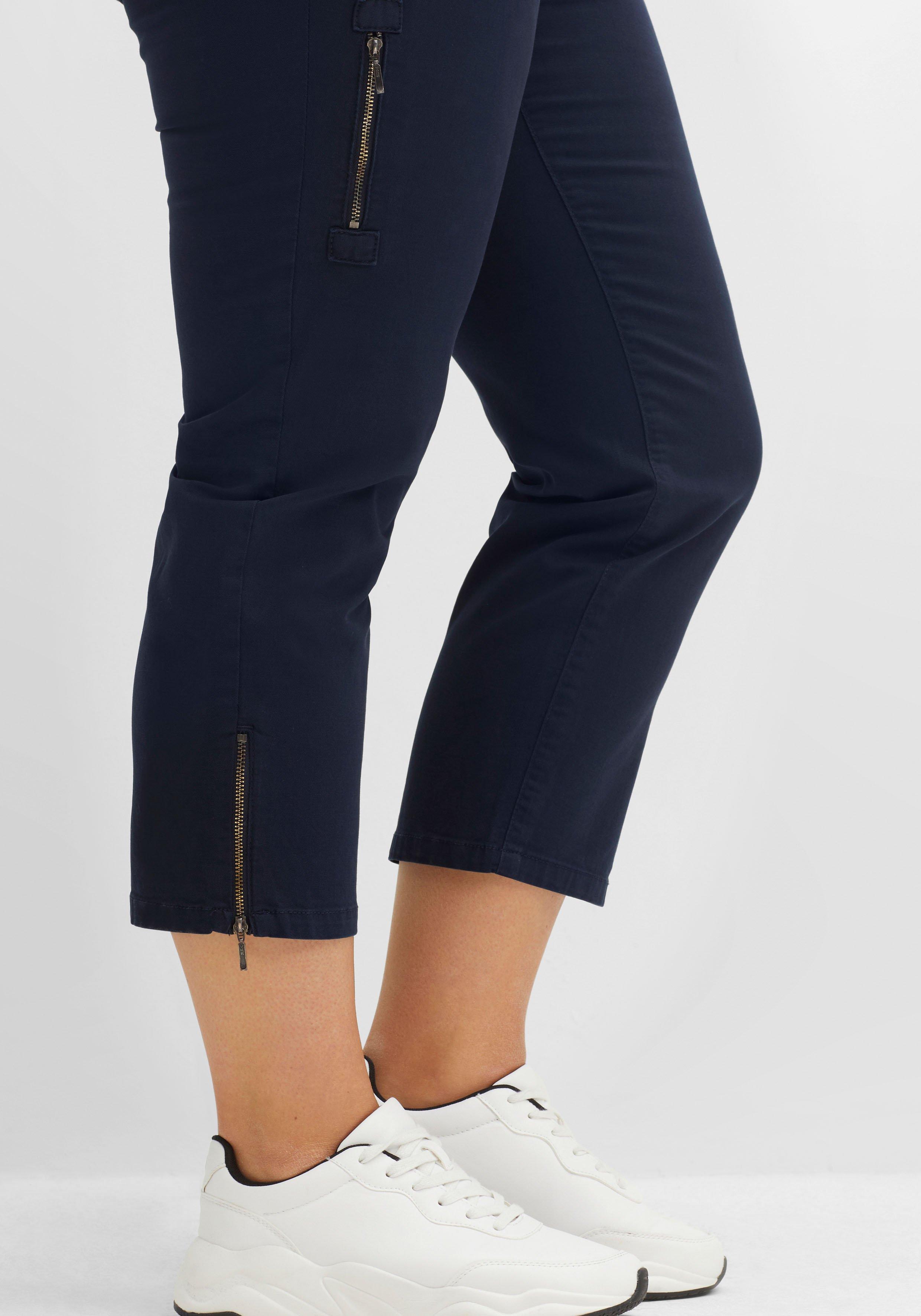 Schmale Twill-Hose in 7/8-Länge, mit Zipper-Details
