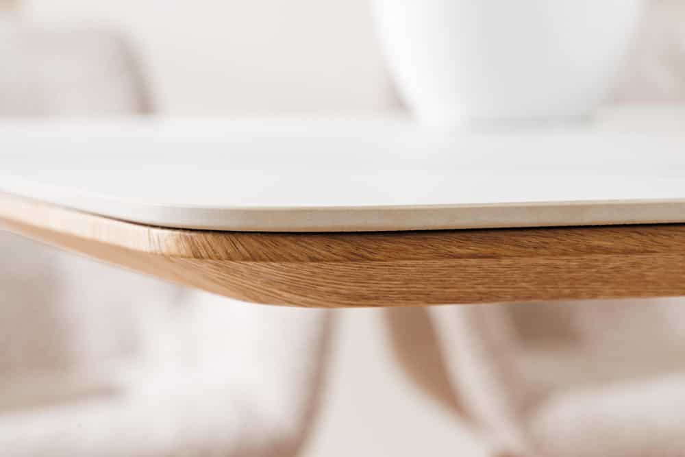 Design Esstisch UNIQUE 200cm weiß Eiche Keramik Marmor Säulenfuß