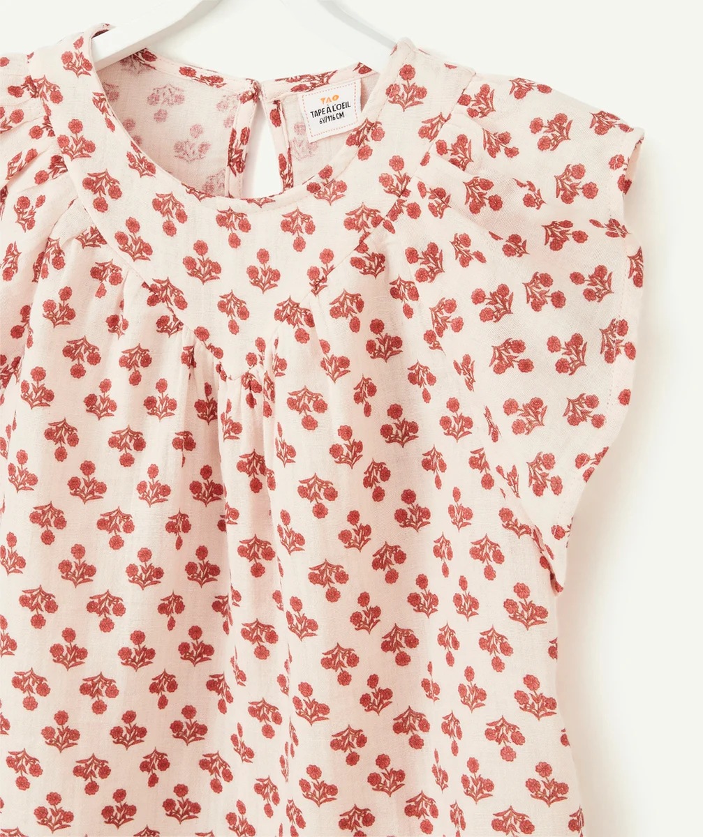 BLOUSE FILLE EN COTON ROSE PÂLE ET IMPRIMÉE FLEURIE