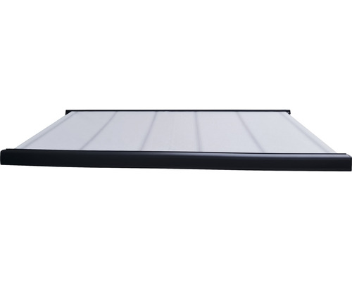 Cassettescherm Catania 4x3, stof effen grijs met strepen, frame RAL 7021 zwartgrijs, inclusief motor, afstandsbediening en LED-verlichting