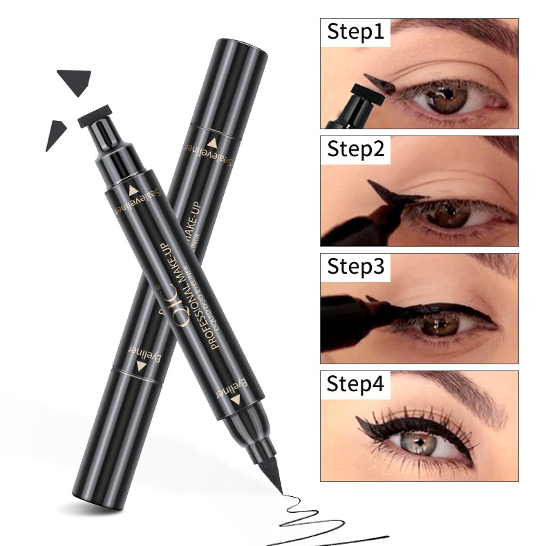 (Breit) 2-Seitiger Eyeliner Stempel Katzenauge Schablone Augen MakeUp Stift Schmierfest - Schwarz