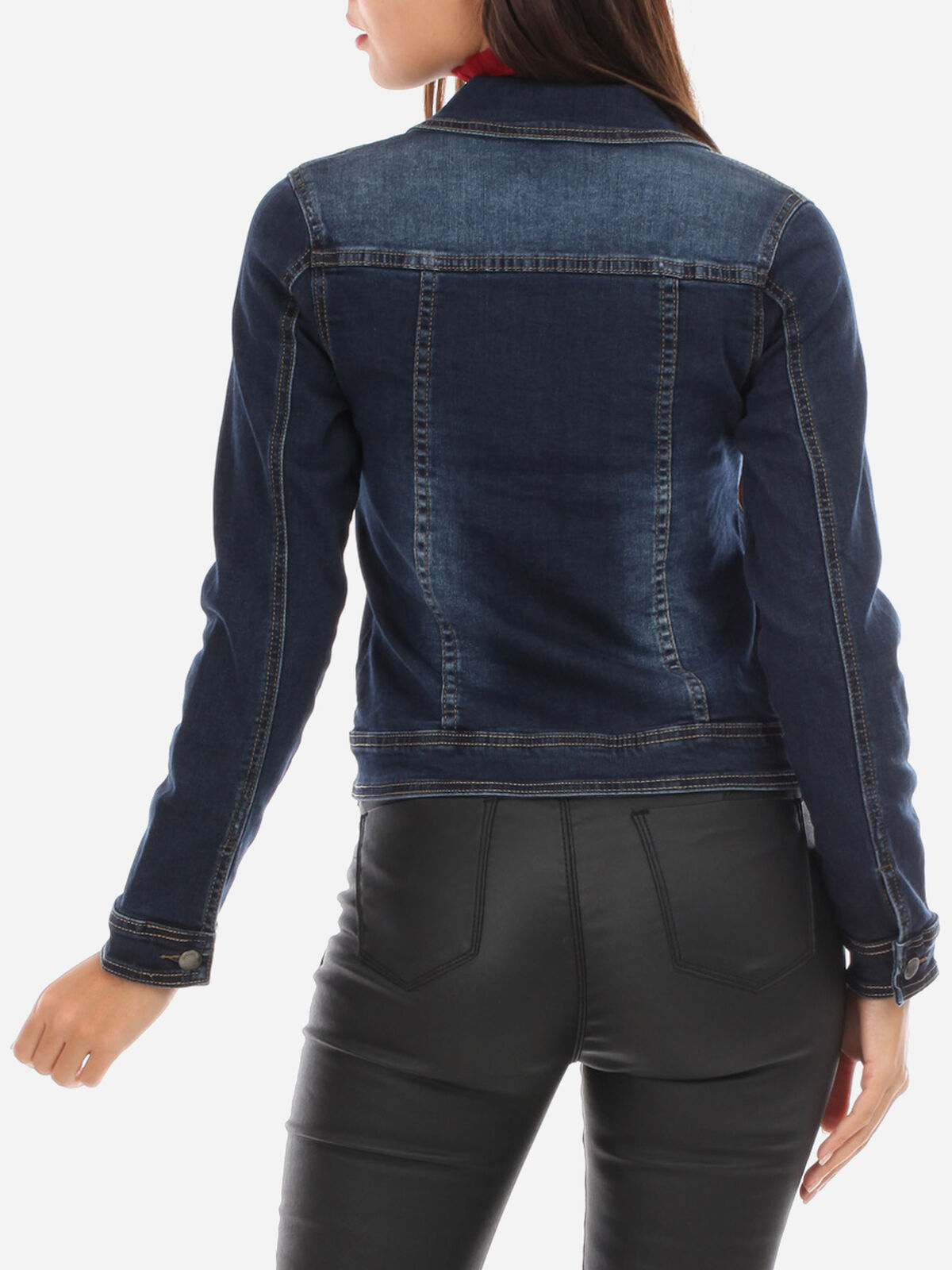 Veste en jean brut délavée- Bleu foncé