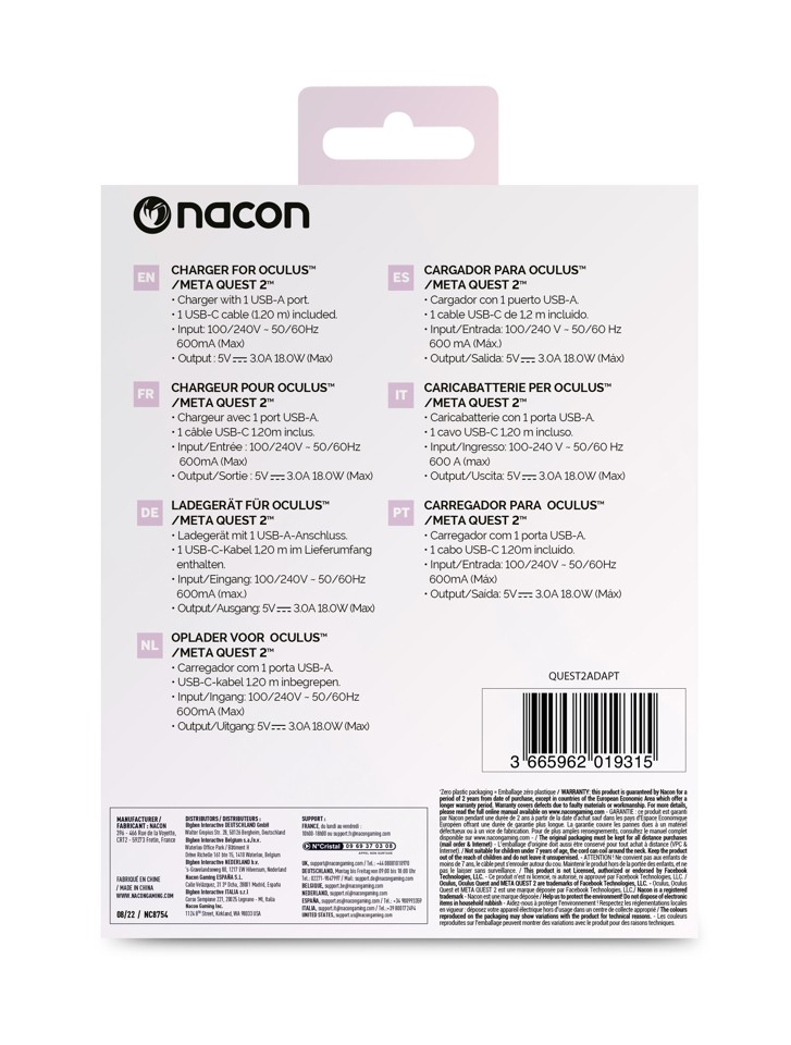 Nacon Nacon Meta Quest 2: A/C Adapter (META QUEST 2)