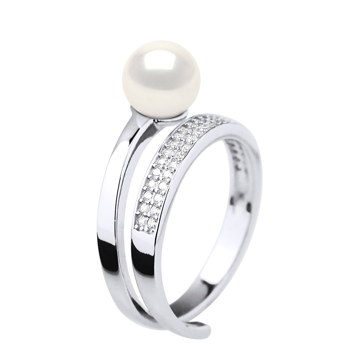 Bague Jonc Ajustable Perle d'Eau Douce Ronde 7-8 mm Blanche Joaillerie Argent 925