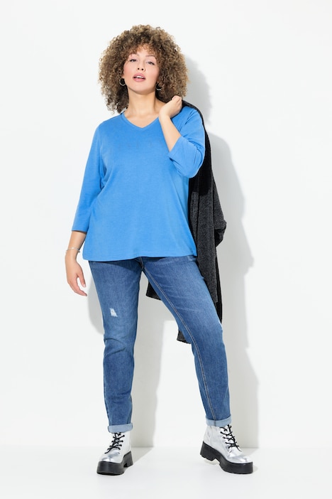 Shirt, Schriftmotiv, Classic, V-Ausschnitt, 3/4-Arm